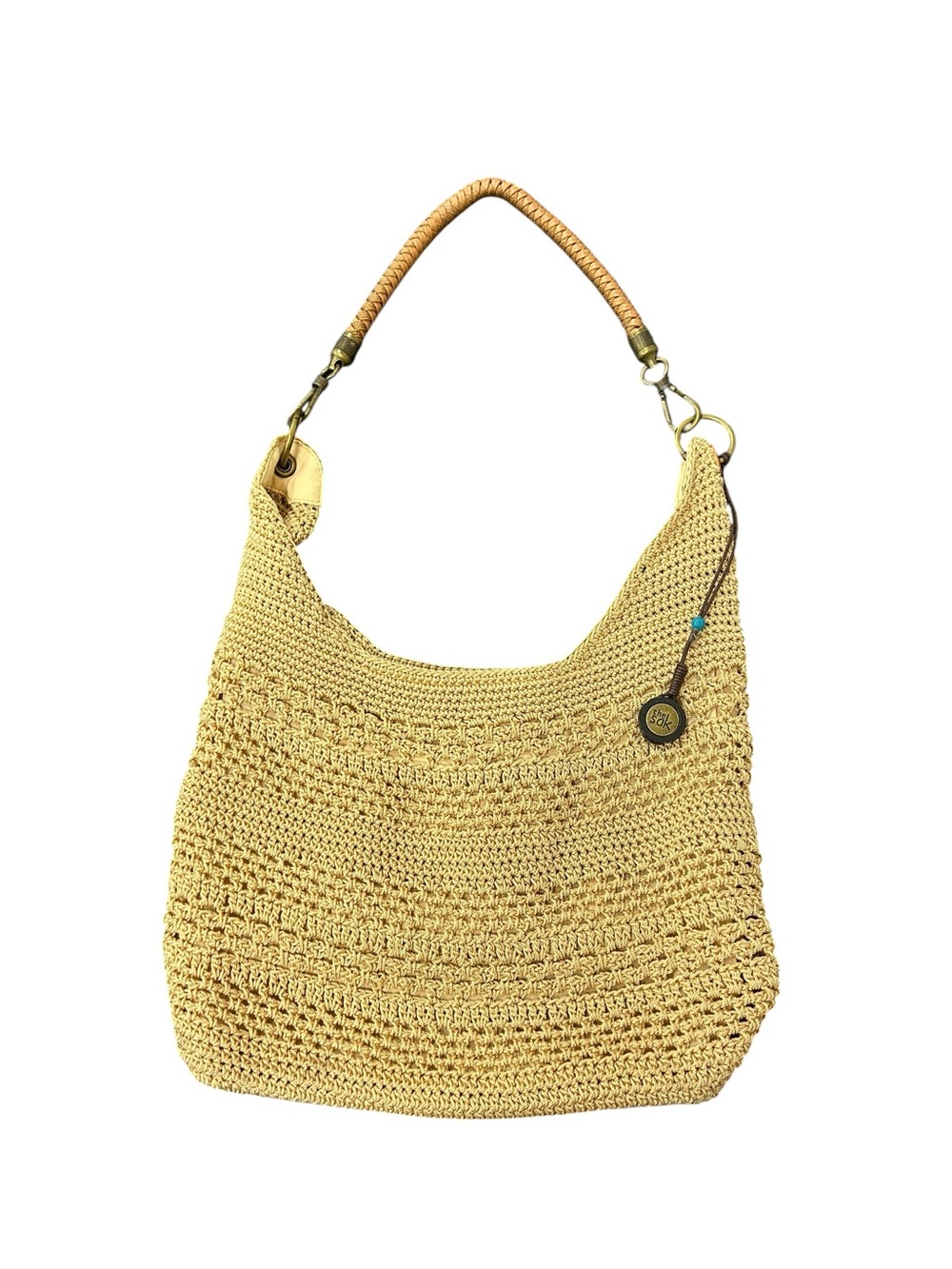 The Sak Crochet Hobo Shoulder Bag Beige Boho Knit Slouchy Purse - Picture 2 of 7